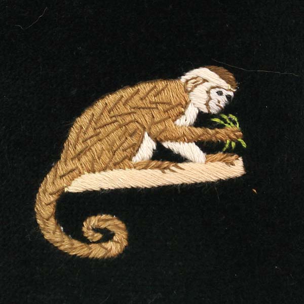 Monkey Motif Embroidered Velvet Slipper