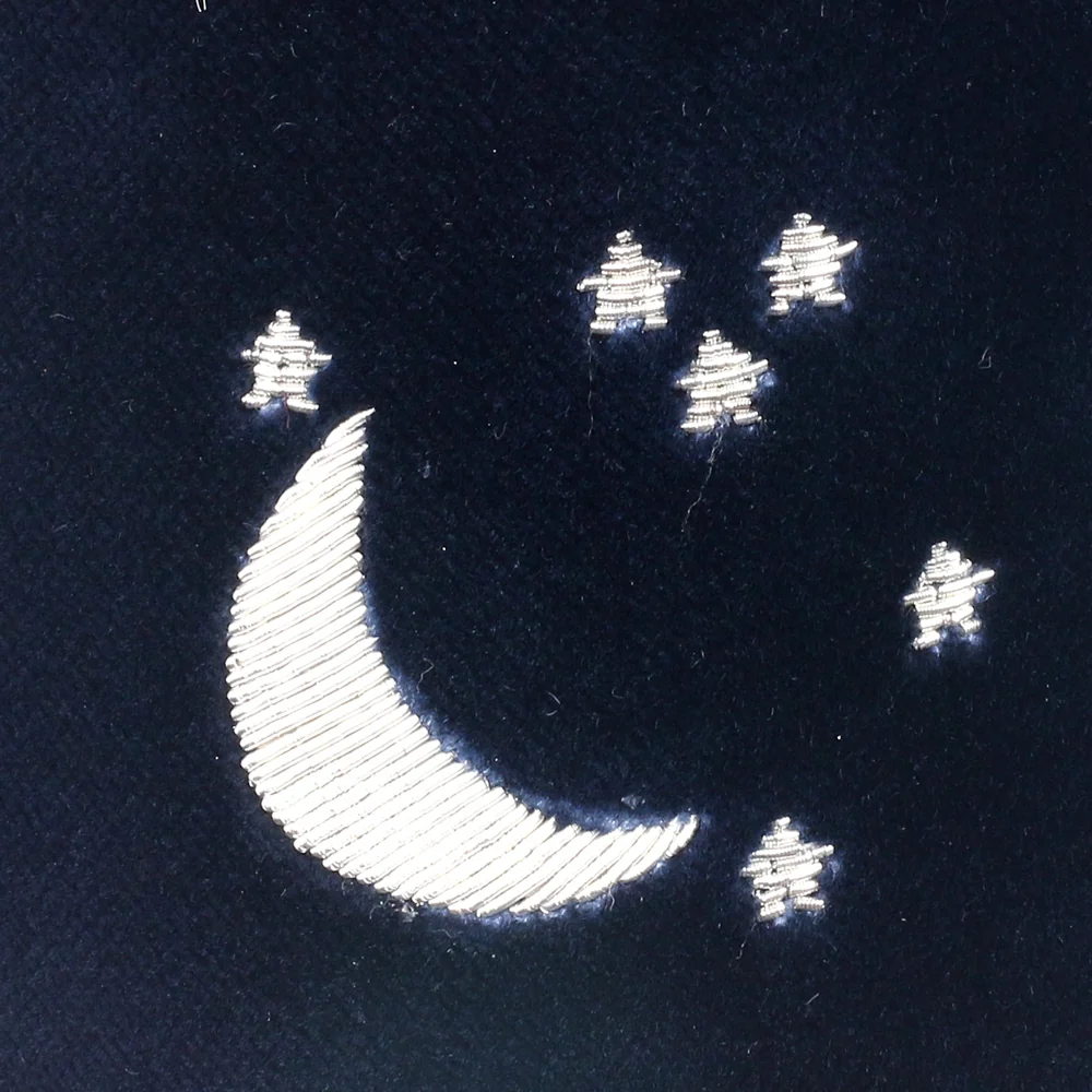 Moon and Stars Motif Embroidered Velvet Slipper - Image 2