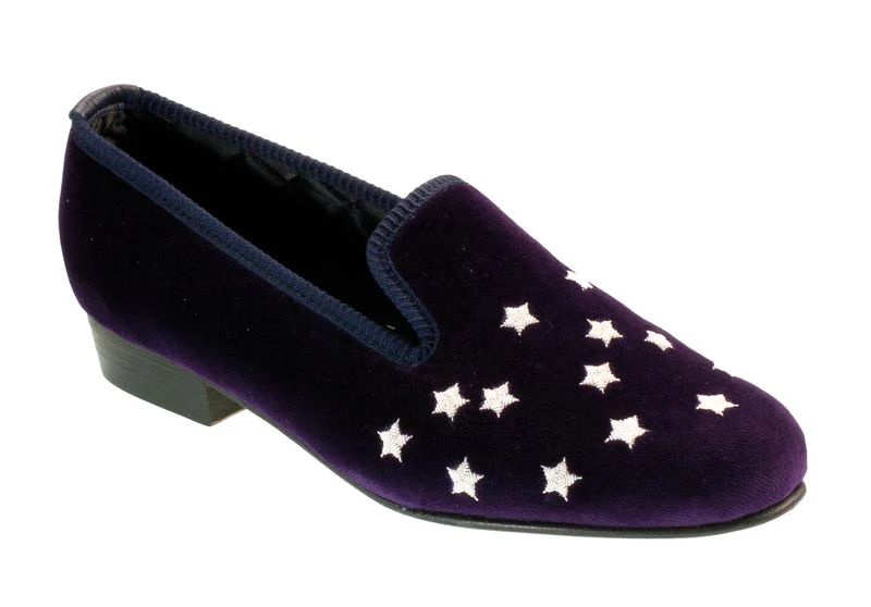 Night Sky Motif Embroidered Velvet Slipper