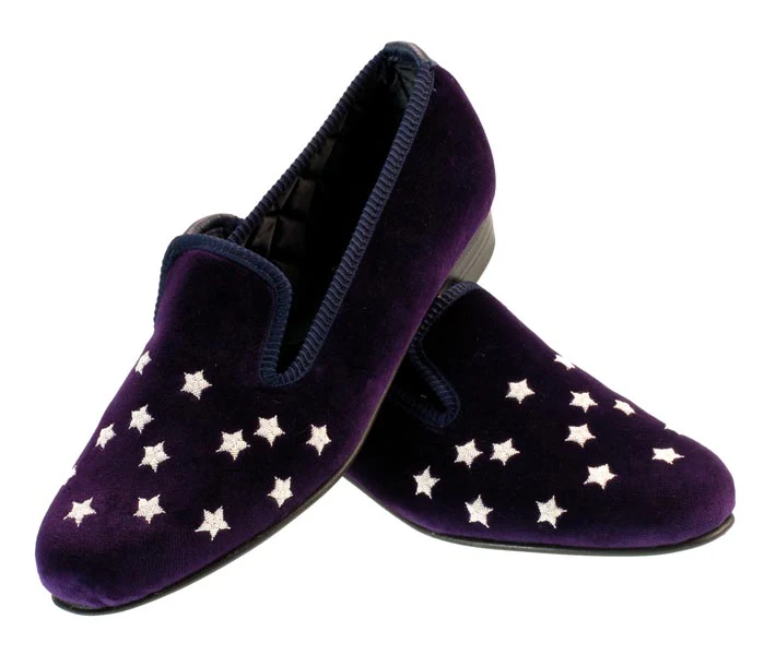 Night Sky Motif Embroidered Velvet Slipper - Image 2