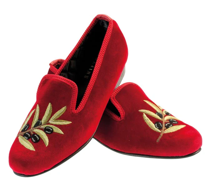 Olives Motif Embroidered Velvet Slipper - Image 2