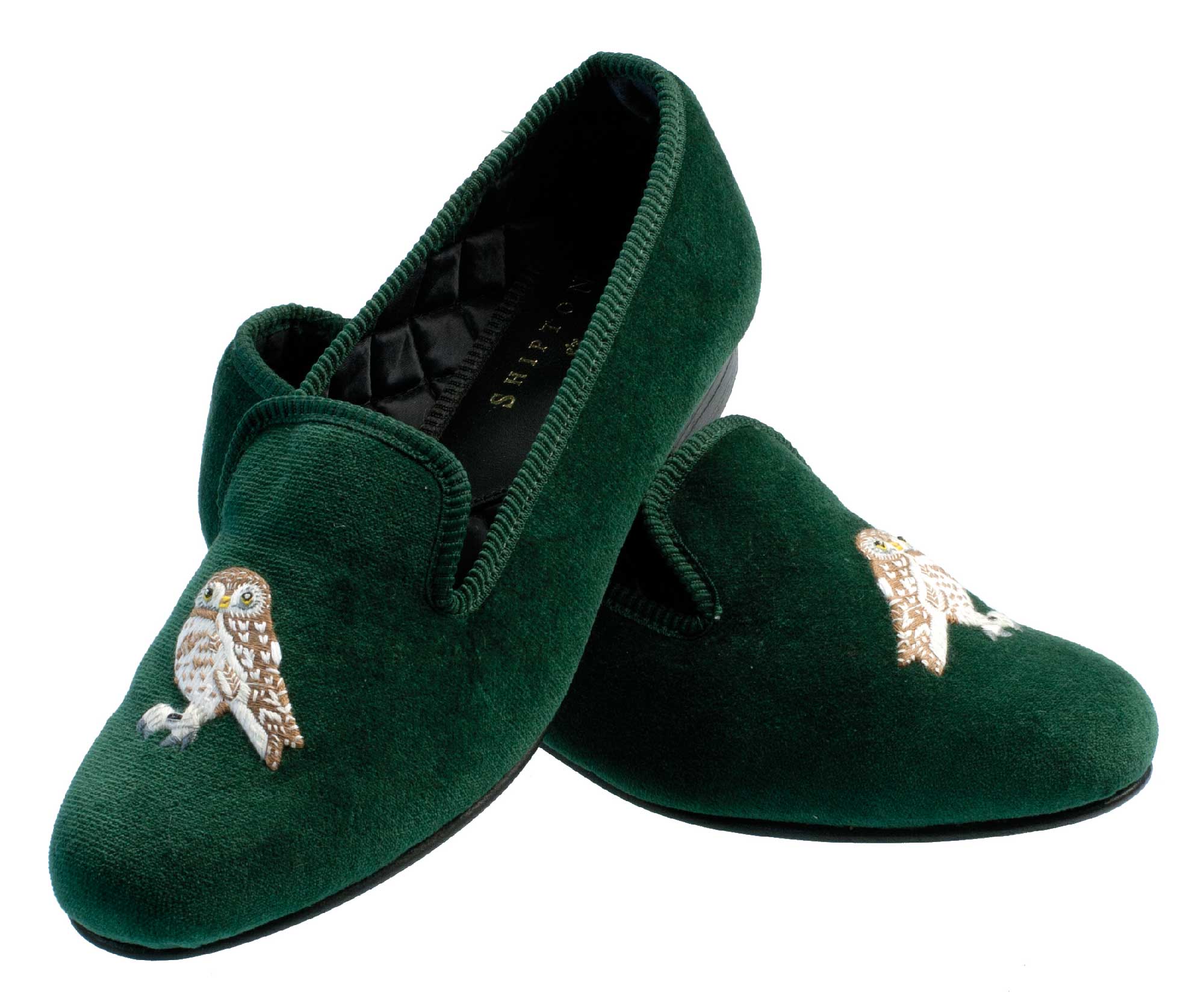 Owl Motif Embroidered Velvet Slipper
