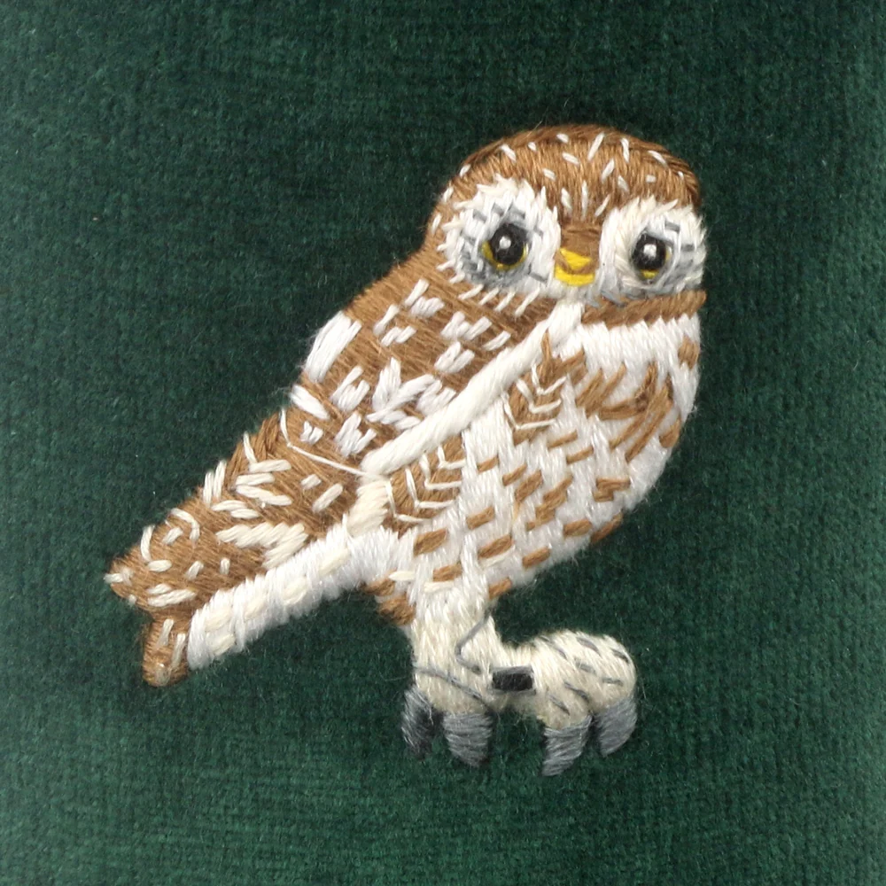 Owl Motif Embroidered Velvet Slipper - Image 2