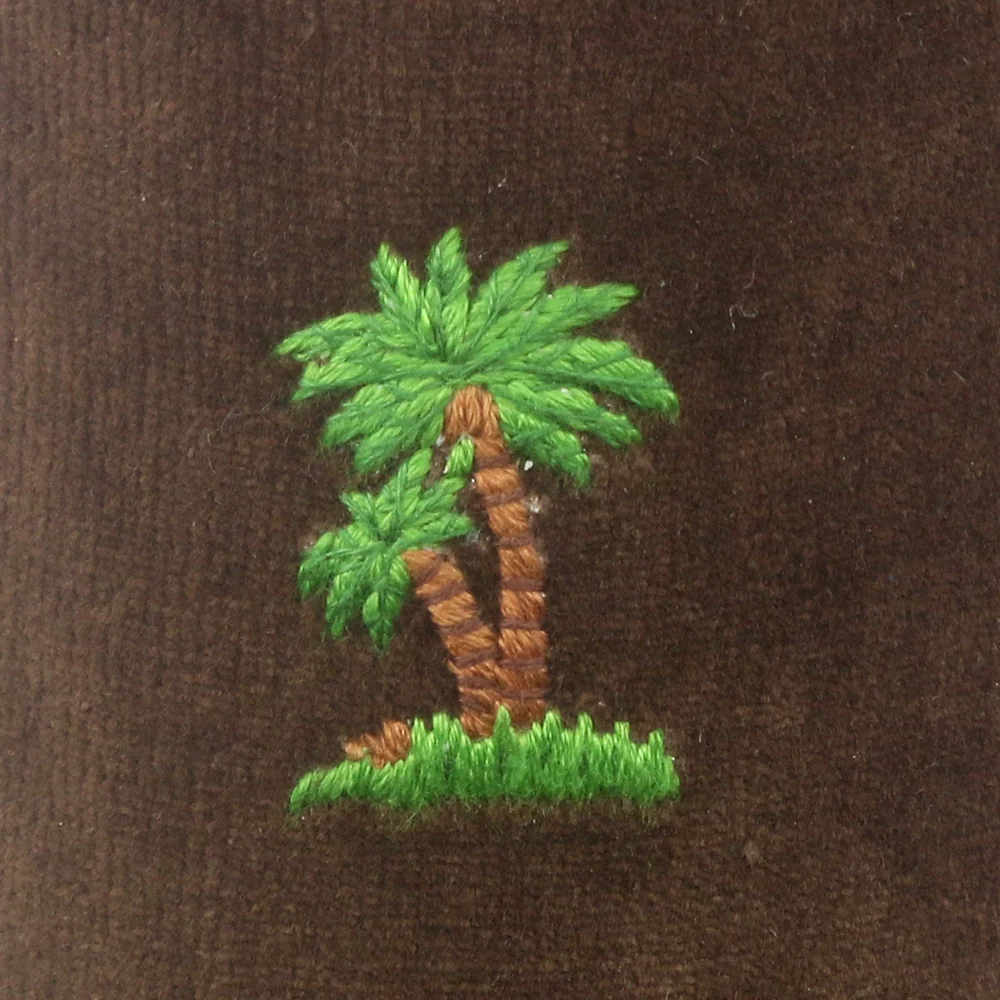 Palm Trees Motif Embroidered Velvet Slipper