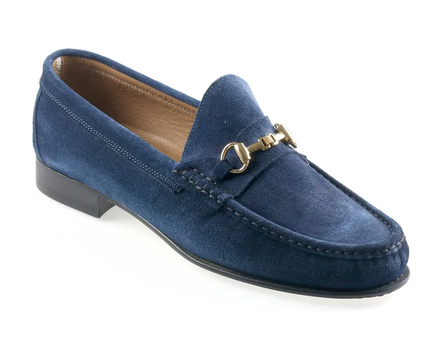 Parma Mens Navy Suede Horsebit Snaffle Buckled Loafer
