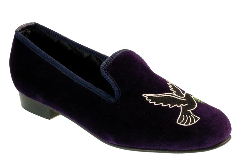 Peace Motif Embroidered Velvet Slipper
