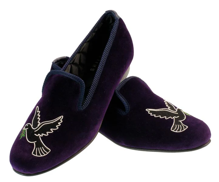 Peace Motif Embroidered Velvet Slipper - Image 2
