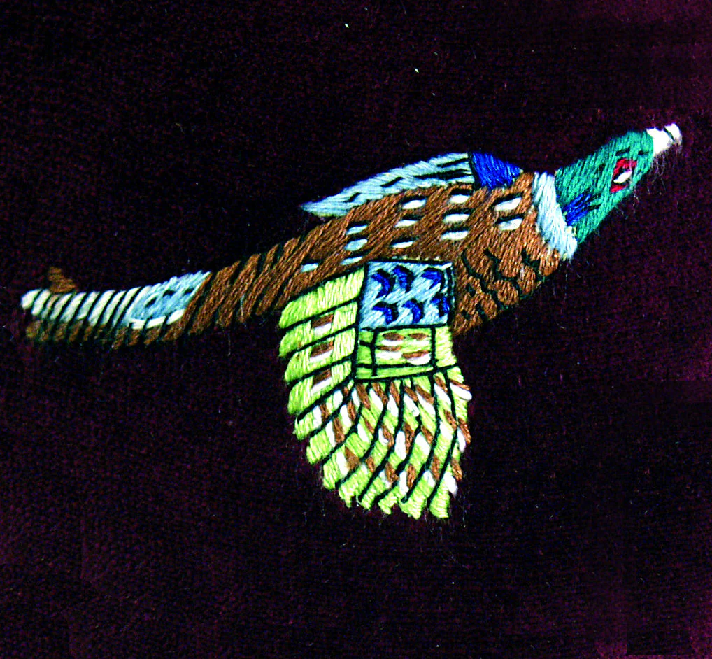 Pheasant Motif Embroidered Velvet Slipper - Image 2