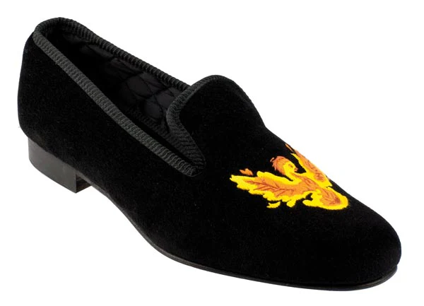 Phoenix Motif Embroidered Velvet Slipper