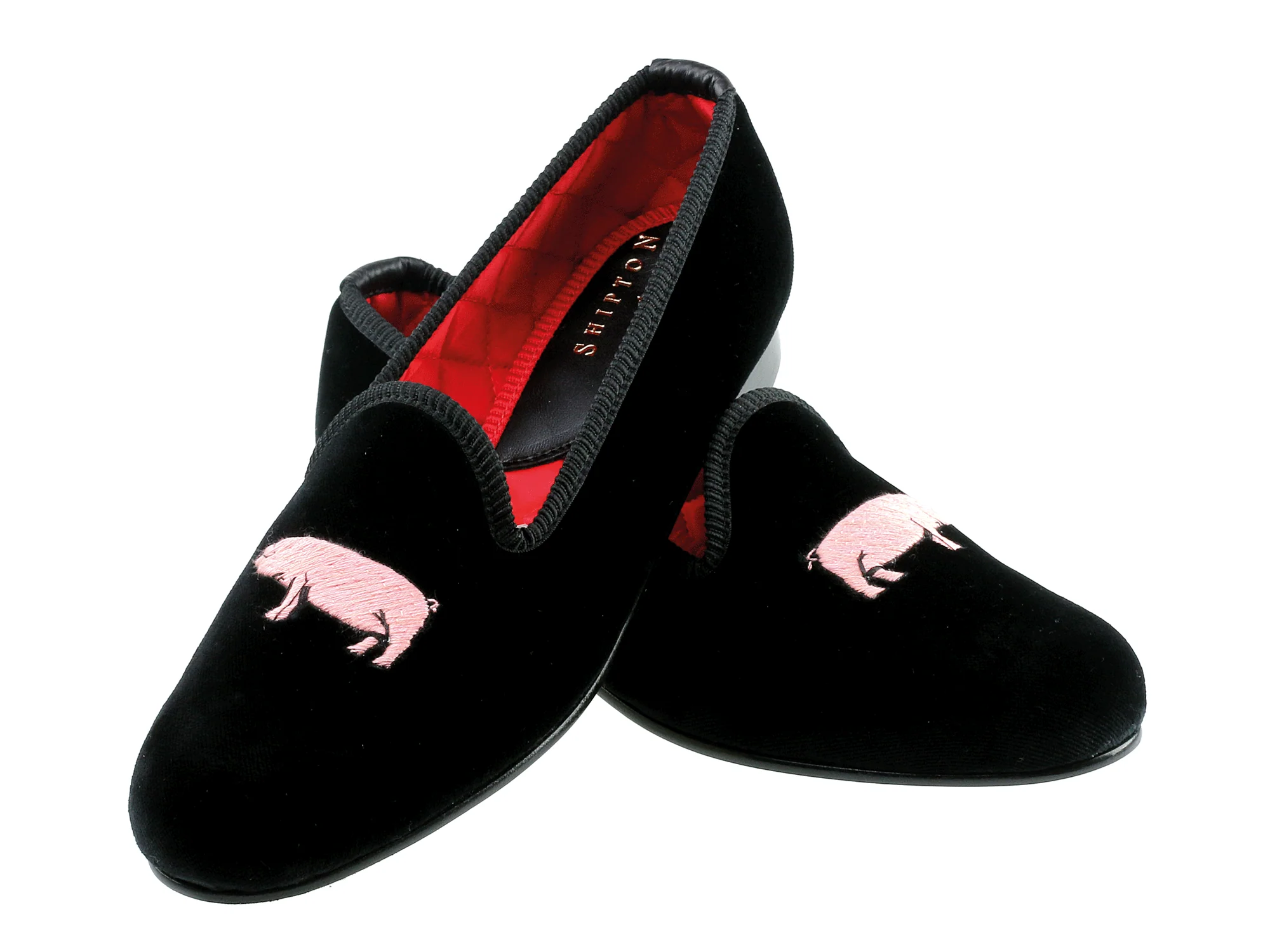 Pig / Hog Motif Embroidered Velvet Slipper