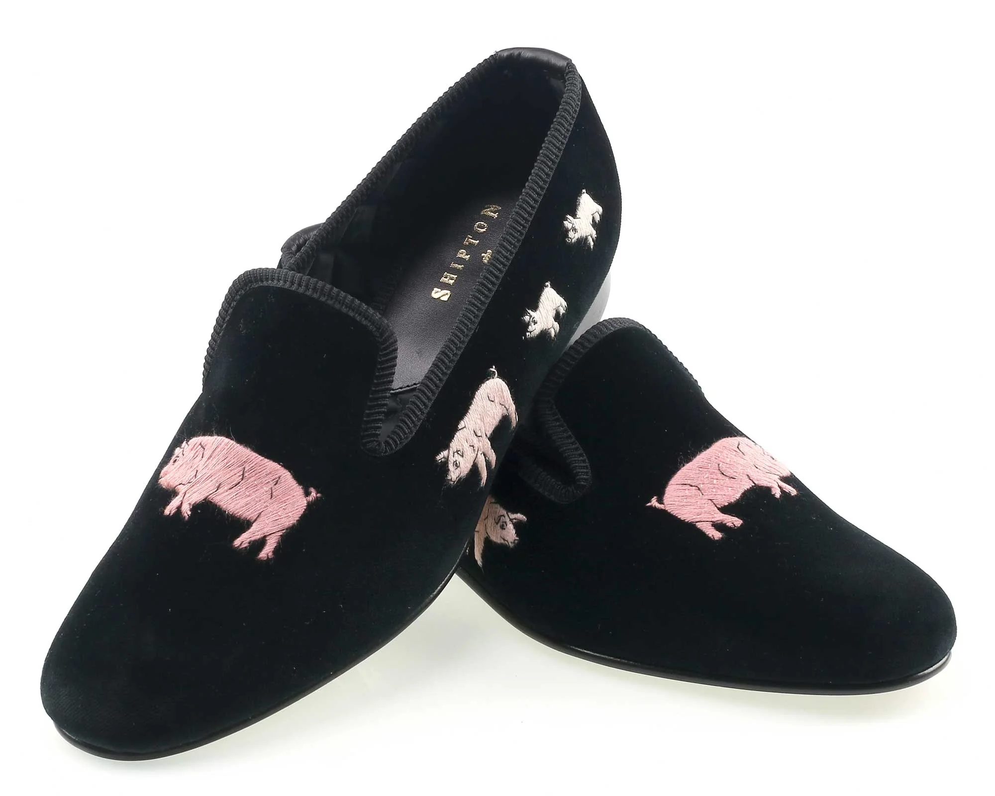 Piggies Motif Embroidered Velvet Slipper - Image 2