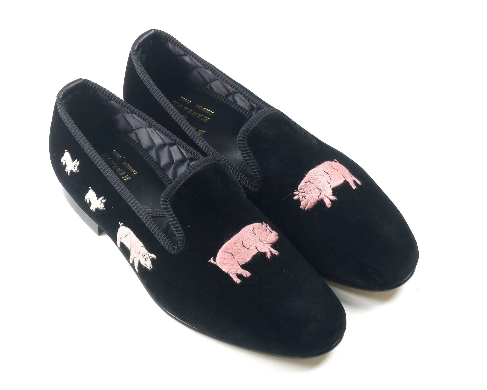 Piggies Motif Embroidered Velvet Slipper - Image 3