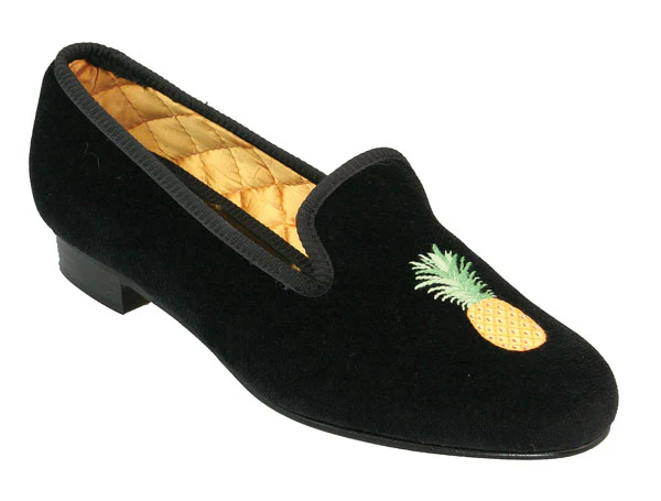 Pineapple Motif Embroidered Velvet Slipper