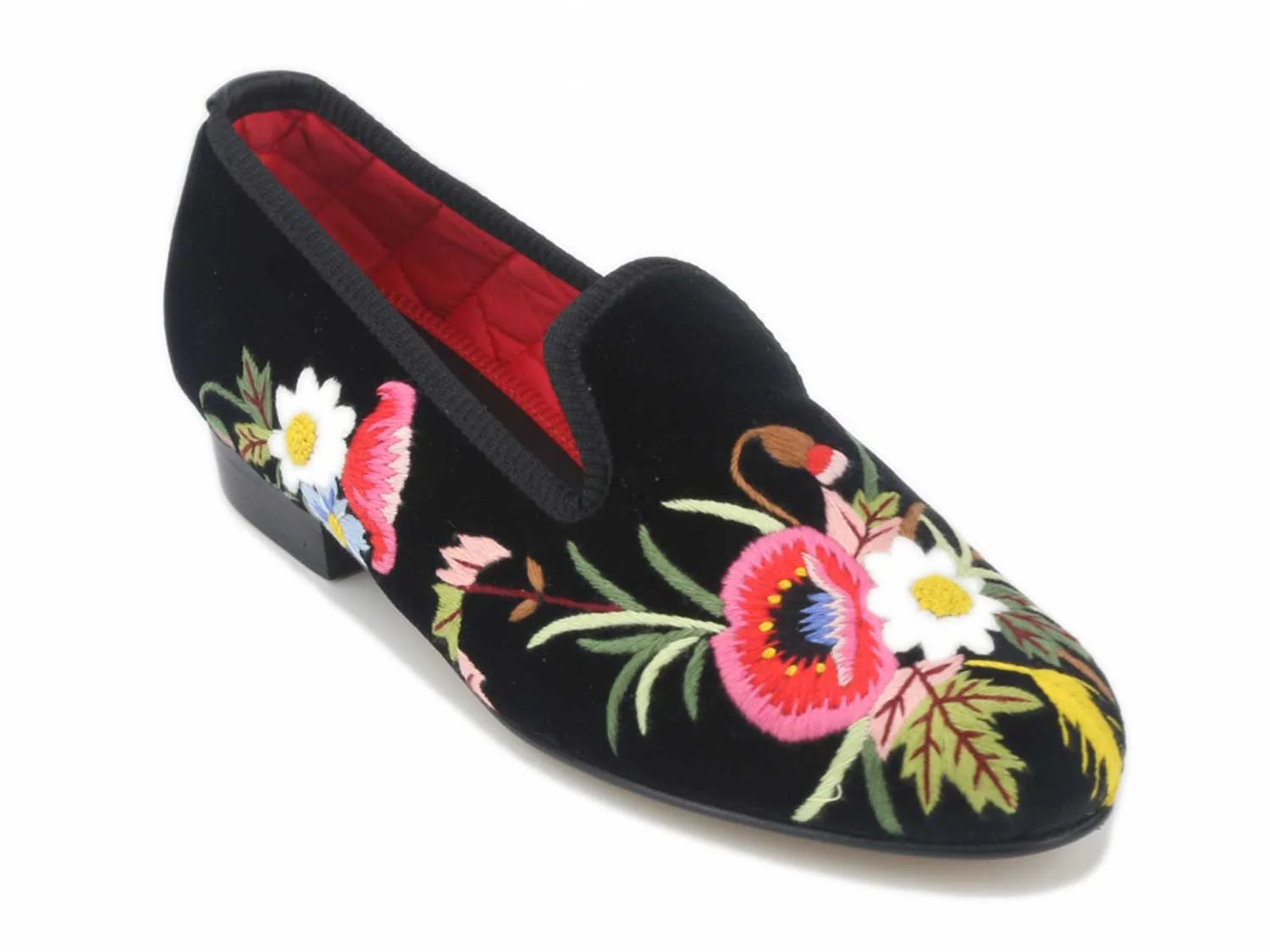 Poppy Motif Embroidered Velvet Slipper