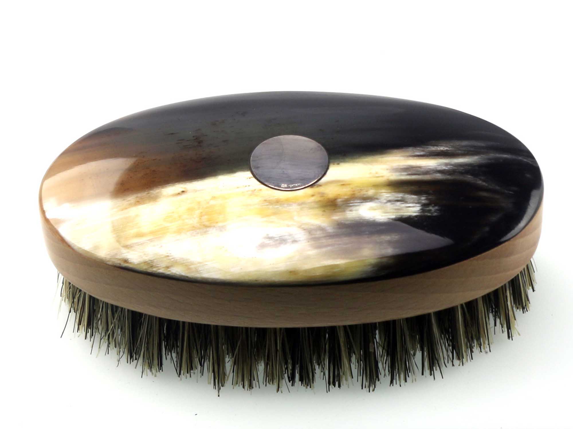 Real Horn Hair Brush With Sterling Silver Disk-HBS52