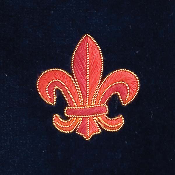 Red Fleur-de-Lis Motif Embroidered Velvet Slipper