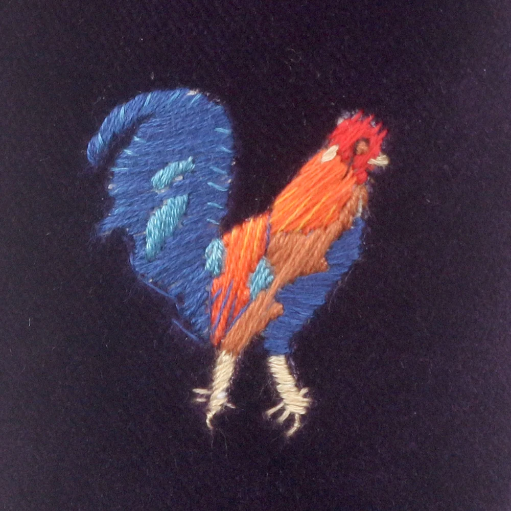 Rooster Motif Embroidered Velvet Slipper