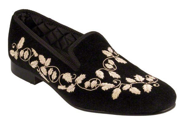 Silver Ivy Motif Embroidered Velvet Slipper