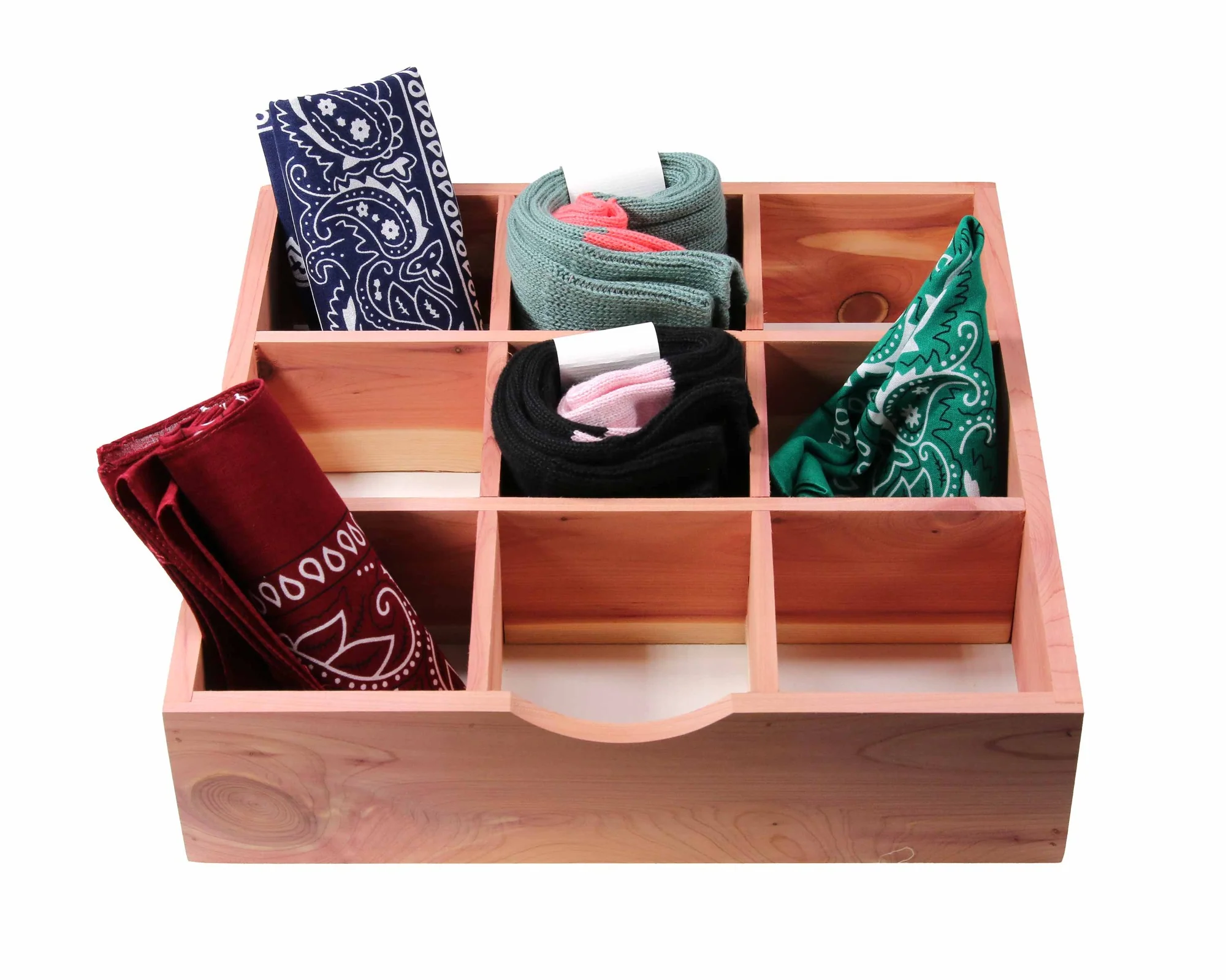 Sock and Tie Organiser Tray 3x3 in Cedar Wood - Image 2