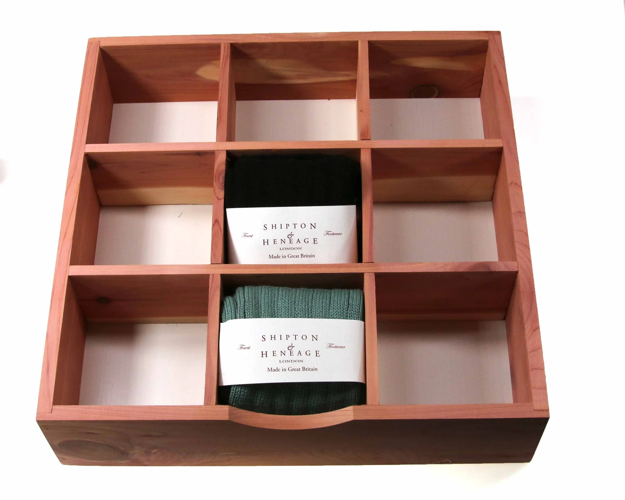 Sock and Tie Organiser Tray 3x3 in Cedar Wood - Image 3