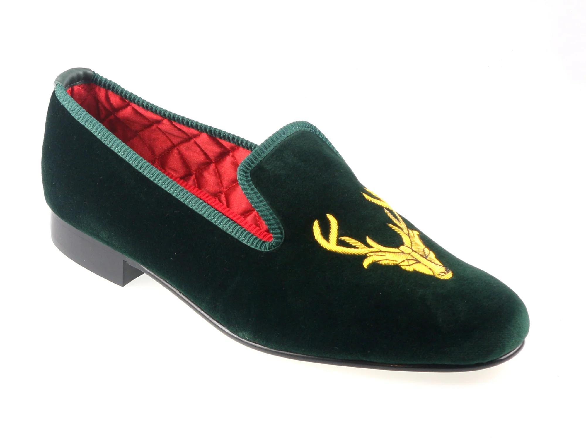 Stag Motif Embroidered Velvet Slipper
