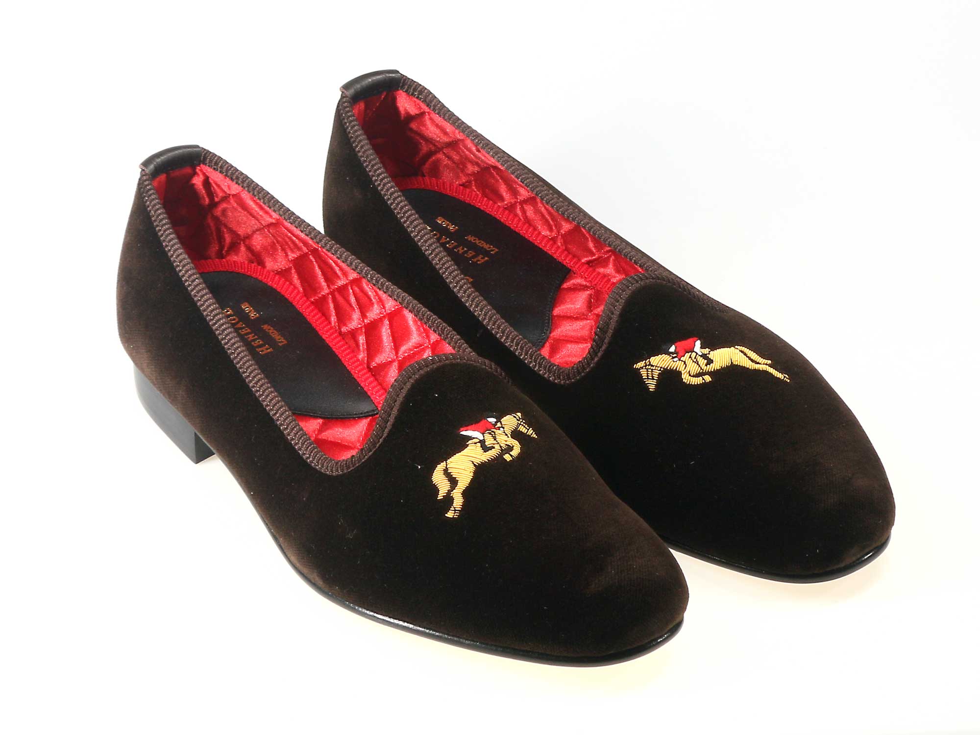 Mens Show Jumper Motif Brown Velvet Slippers ( Low Vamp) UK 10.5