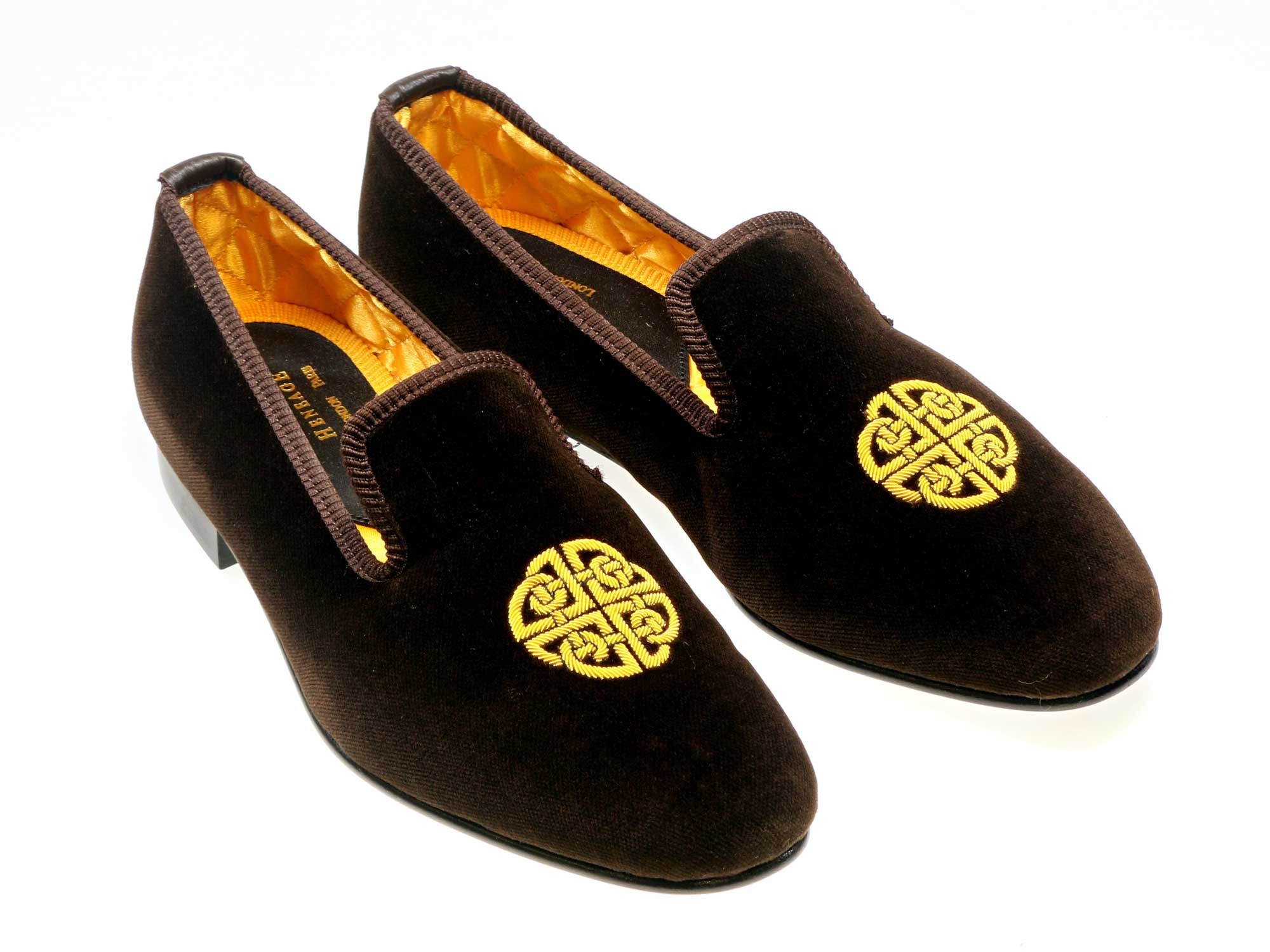 Mens Celtic Knot Motif Brown Velvet Slipper - UK 7.5