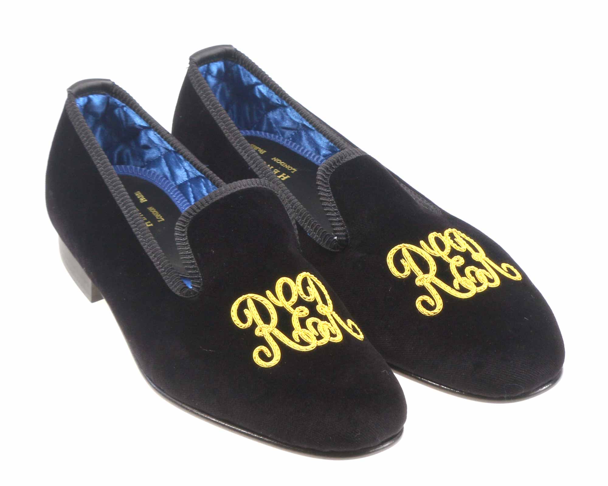 Mens RER Initialled Black Velvet Slipper UK 8