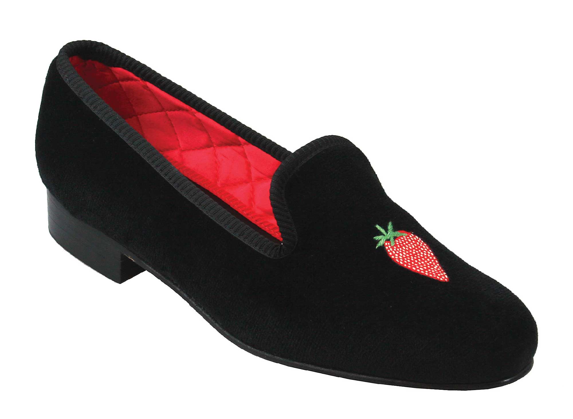 Strawberry Motif Embroidered Velvet Slipper