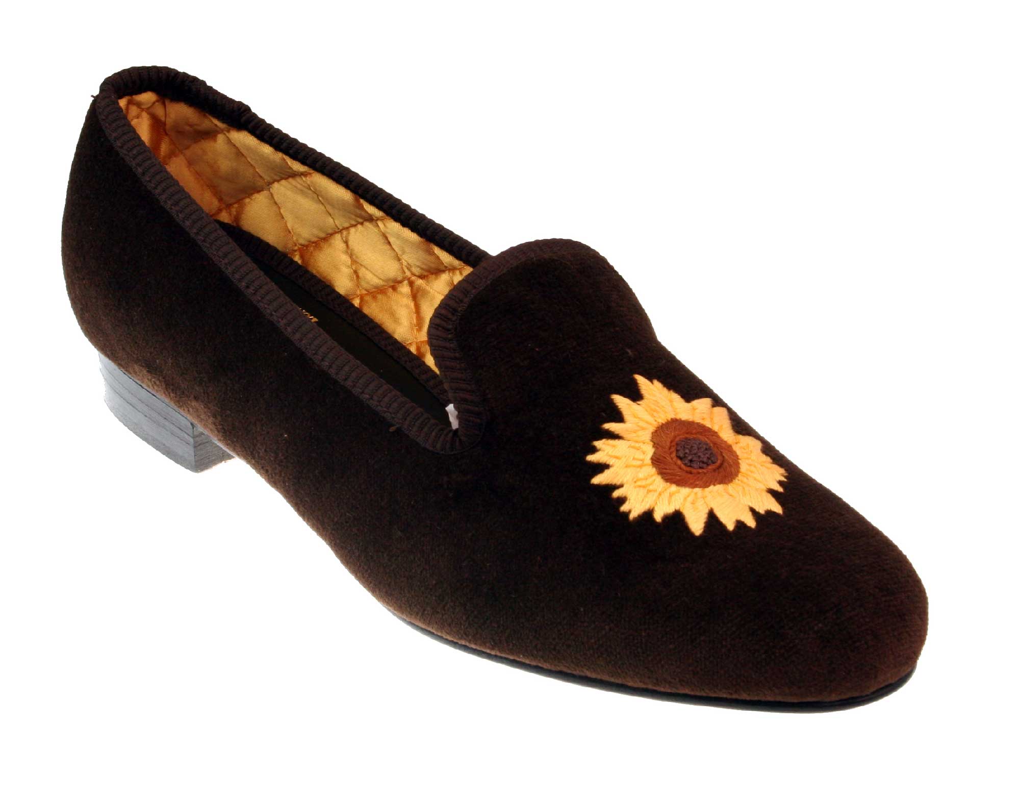 Sunflower Motif Embroidered Velvet Slipper