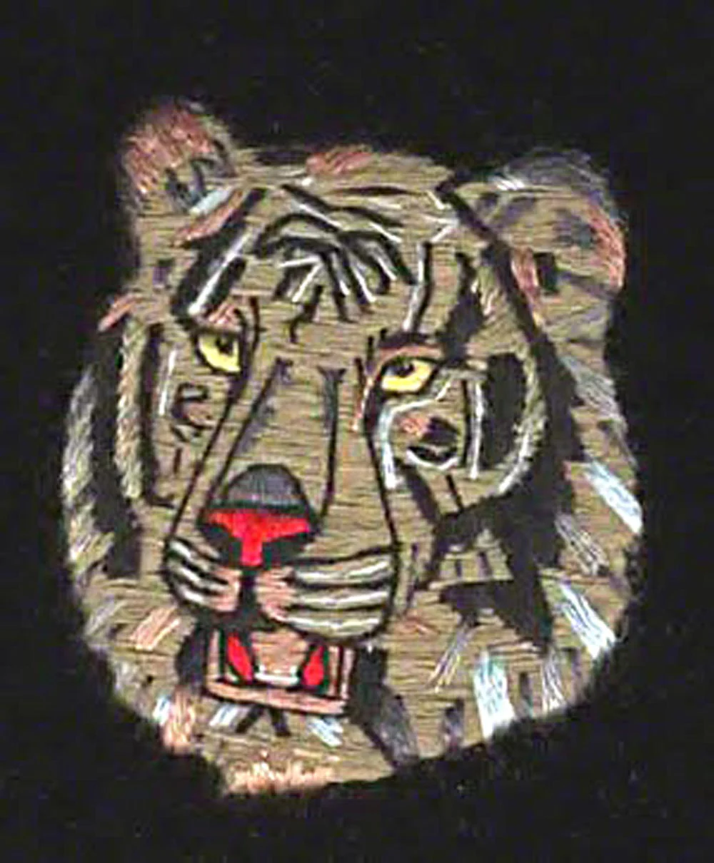 Tiger Face Thread Motif Embroidered Velvet Slipper