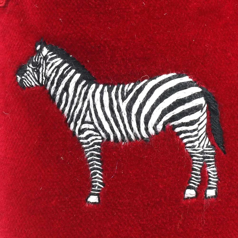 Zebra Motif Embroidered Velvet Slipper - Image 2